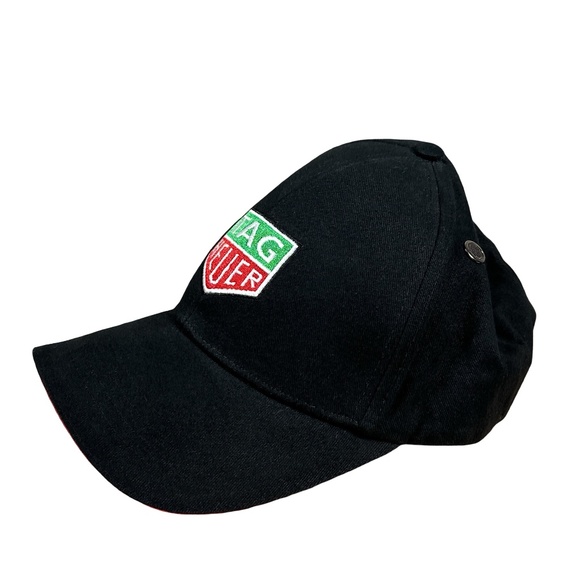 Tag Heuer Watches Embroidered Logo Black Red Strapback Cap Hat - Picture 4 of 8